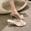 Transparent High Heels Female Summer Crystal Thick Heel Sandals Female 2025 New Fairy Wind Half Drag French Internet Celebrity Cool Slippers