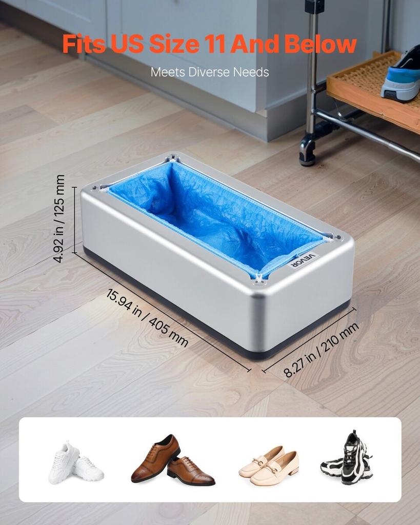 Shoe Cover Dispenser Fits Up to US 11 with 100 Disposable Plastic Covers