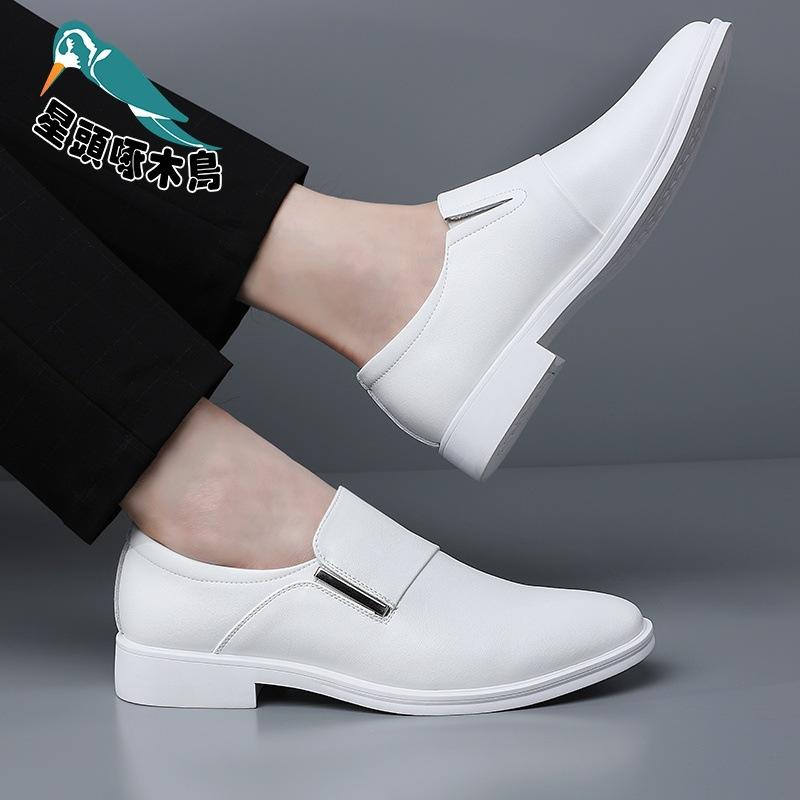 White leather shoes men's genuine leather spring breathable 2025 new formal business derby shoes men