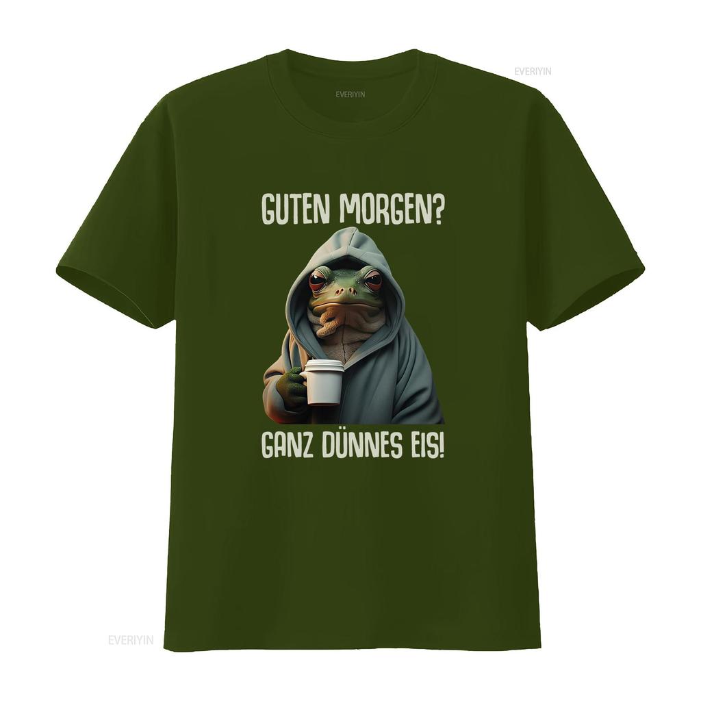 Good Morning Guten Morgen Funny Frog Coffee Quote T Shirt Premium With Look Design vintage Washed Stretched Casual homme