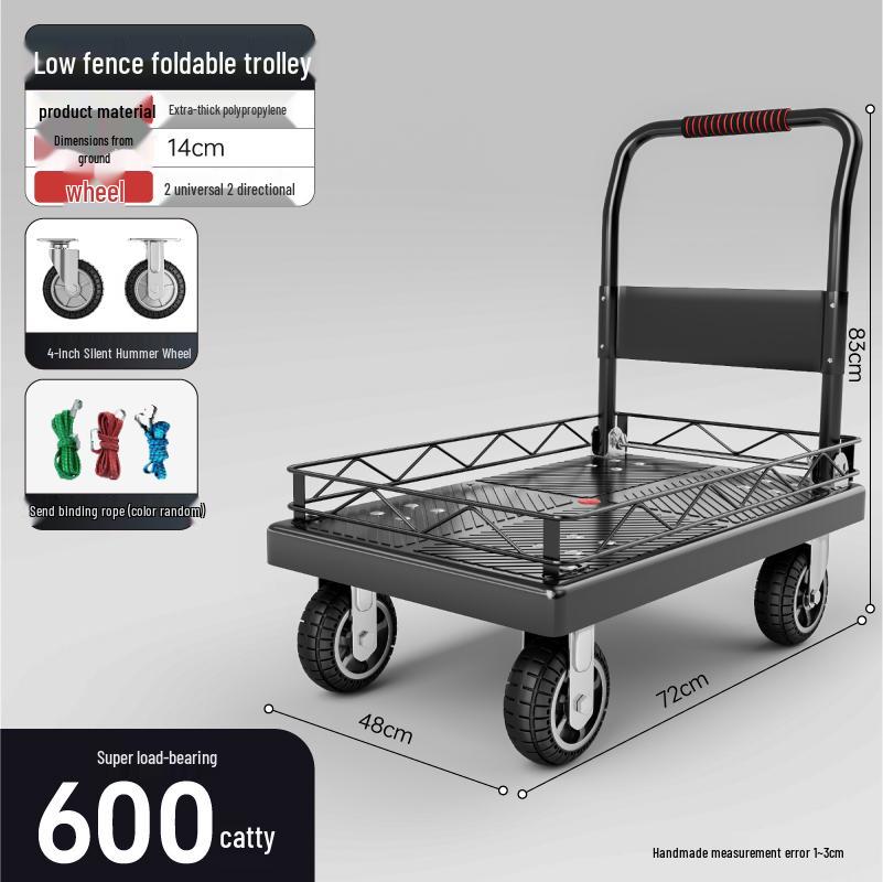 Foldable Flatbed Handcart with Fence - Lightweight and Convenient for Moving