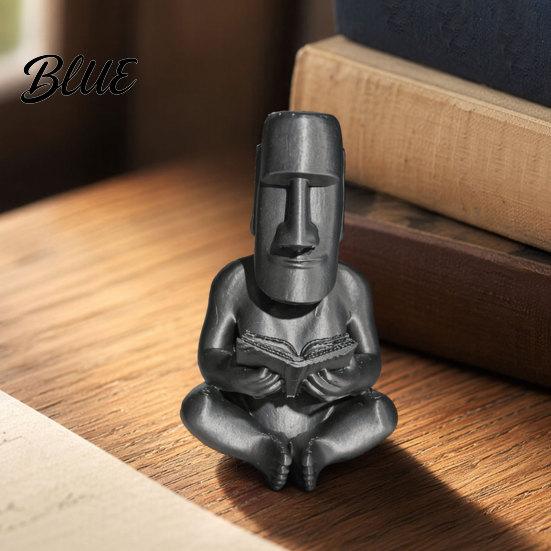 Reading Moai Figurine 3D Printed Ornament Cross-Legged Sitting Statue Desktop Fine Detail Palm Decoration Creative Sculpture Unique Gift