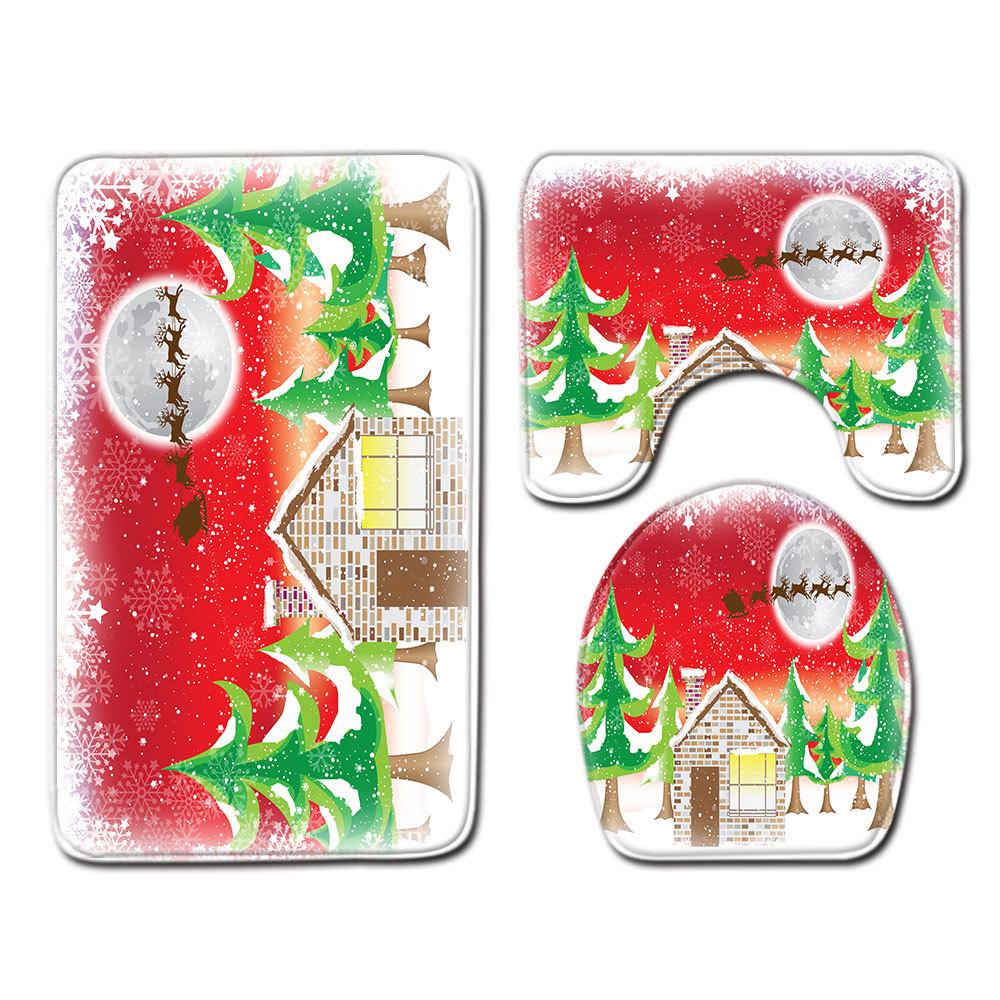 Christmas Bathroom Floor Mat Toilet Three-Piece Set