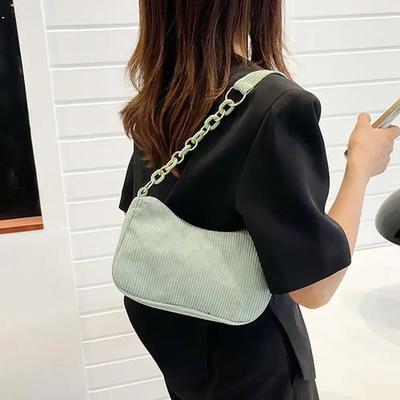 Bolsos vintage para mujer, de pana, para otoño e invierno, con cremallera, para hombro, pequeños, a la moda, suaves e informales.