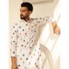 SOJANYA (Since 1958 Men' Cotton Daman Print Long Kurta with Krochet Embroidery