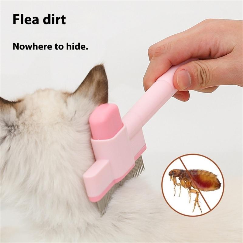 Pet Hair Removal Tool Fleas Comb for Dogs Cats Lice Cats Brush with Release Button Selfs Cleaning with Long Short Teeth