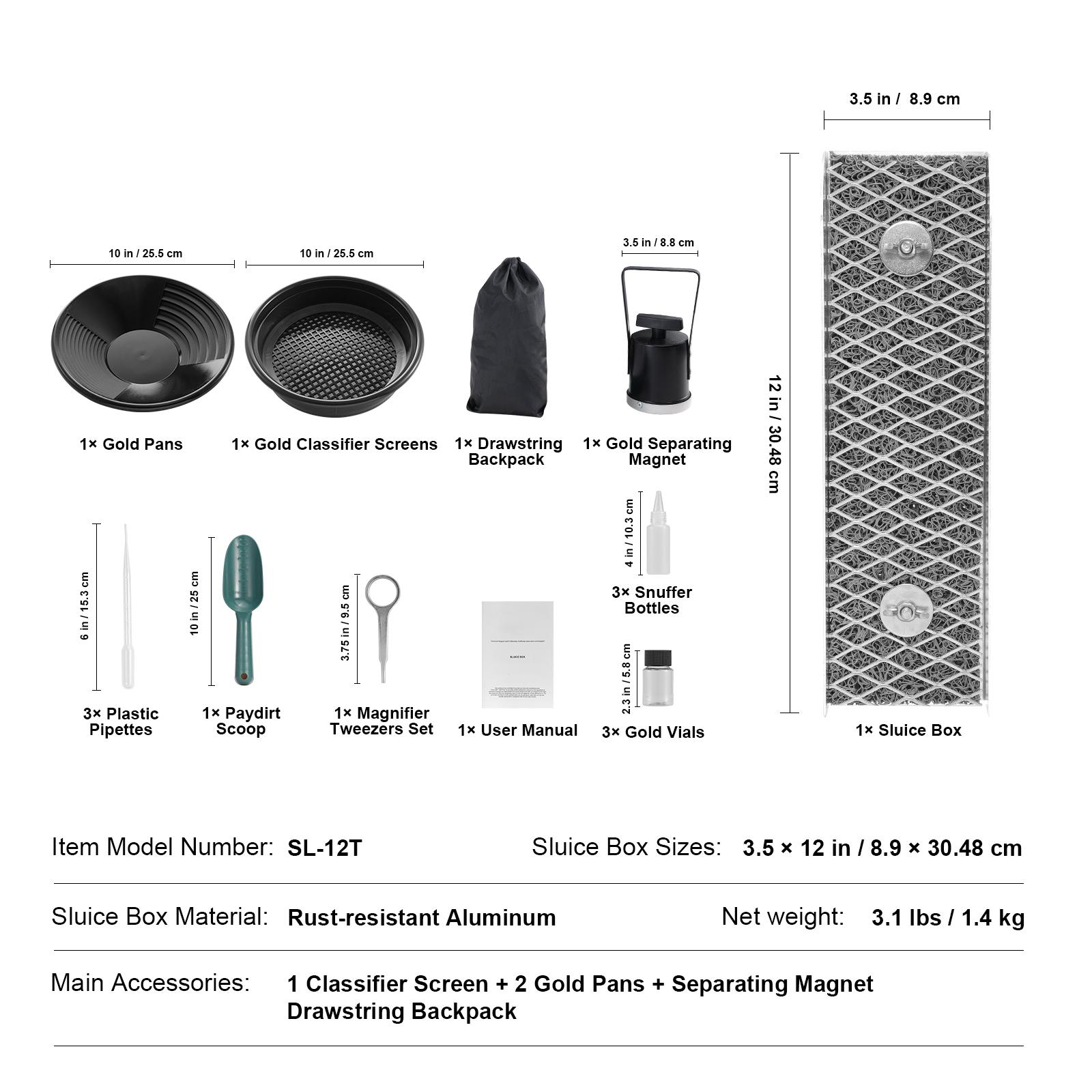 

SucceBuy 50 12 Полный шлюз для промывки золота Комплект для золотодобычи из алюминиевого сплава 23/16 шт. Набор для золотодобычи
