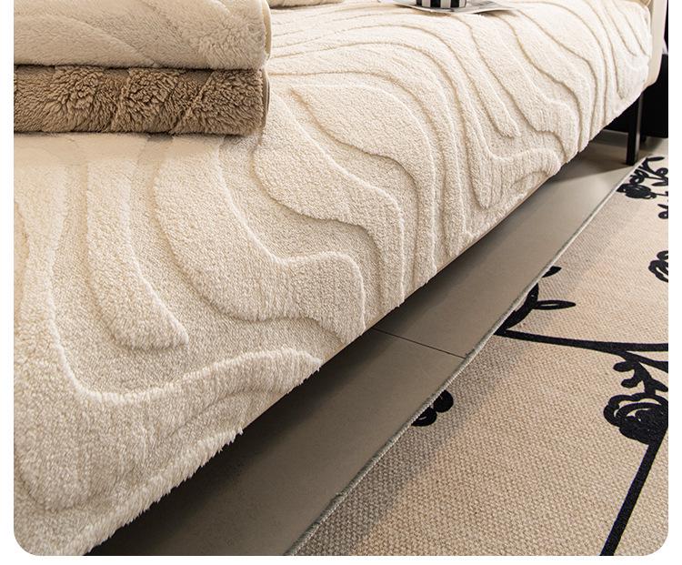 Cross-Border Cream Velveteen Plush Sofa Cushion - Autumn Winter Thick, Non-slip Modern Minimalist Design