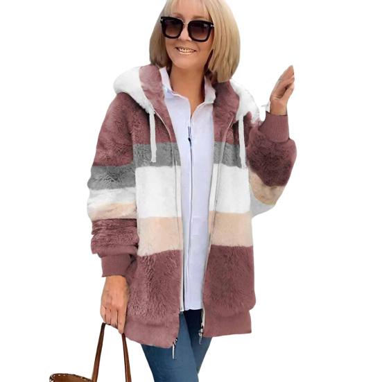 Fuzzy Fleece Jacket for Women Fluffy Sherpa Zip-Up Cardigan Fall Winter Warm Drawstring Hooded Coat with Pockets