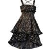 Suspender skirt square collar waist thin irregular design dress summer new fashion floral