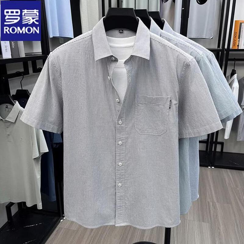 ROMON Men s Striped Cotton Polo Short Sleeve Shirt M