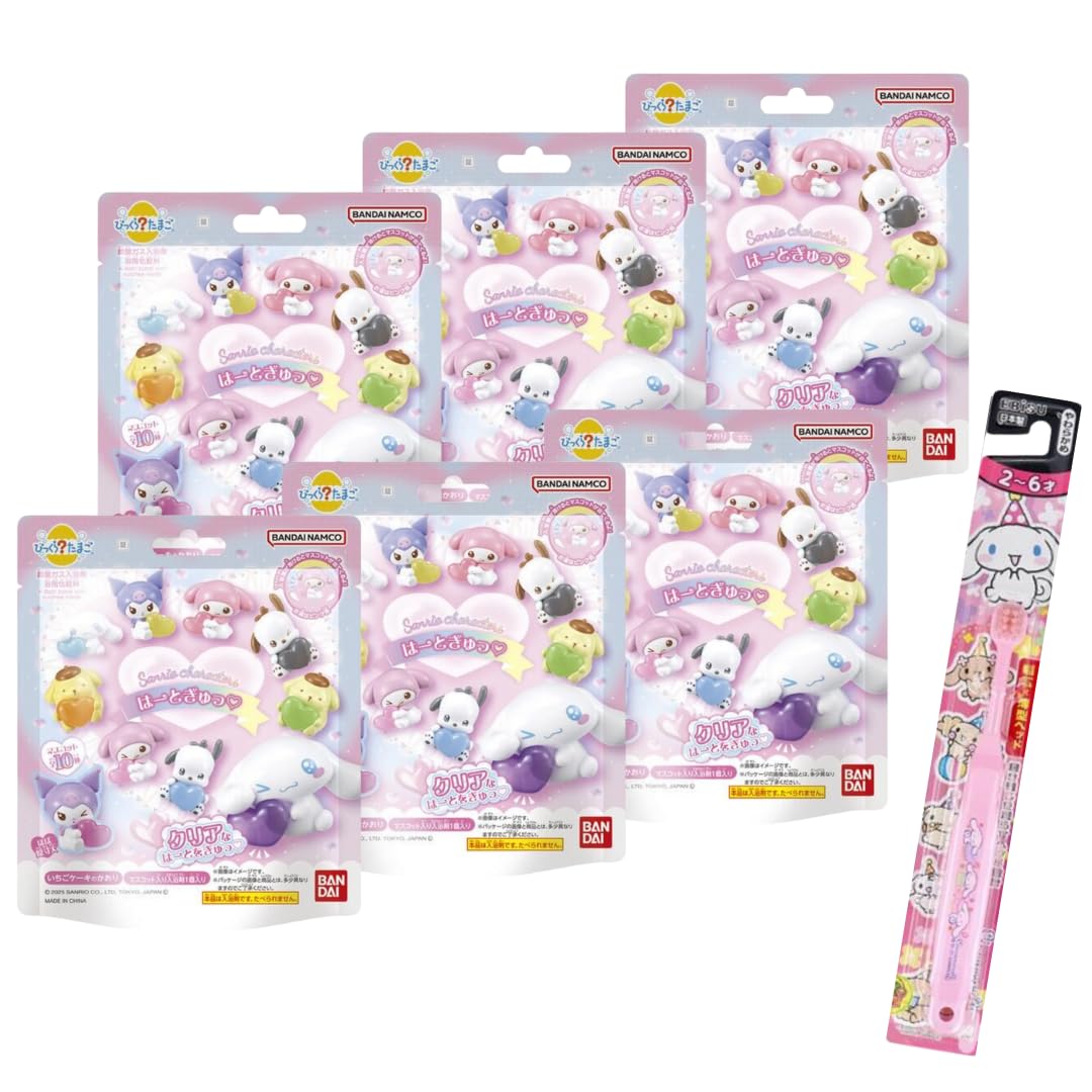 of Bandai Sanrio Bath Bombs Sanrio Characters Heart Hug Bath Balls 1 Character Toothbrush Perfect for Kids and [Set 6] - [Includes - Moms!]