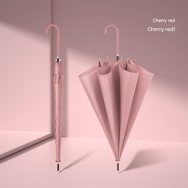 16-Rib Umbrella with Japanese-Style Fresh Design, Leather Handle, Curved Hook, Straight Pole, Large Double-Person Umbrella for Sun and Rain, Gift or