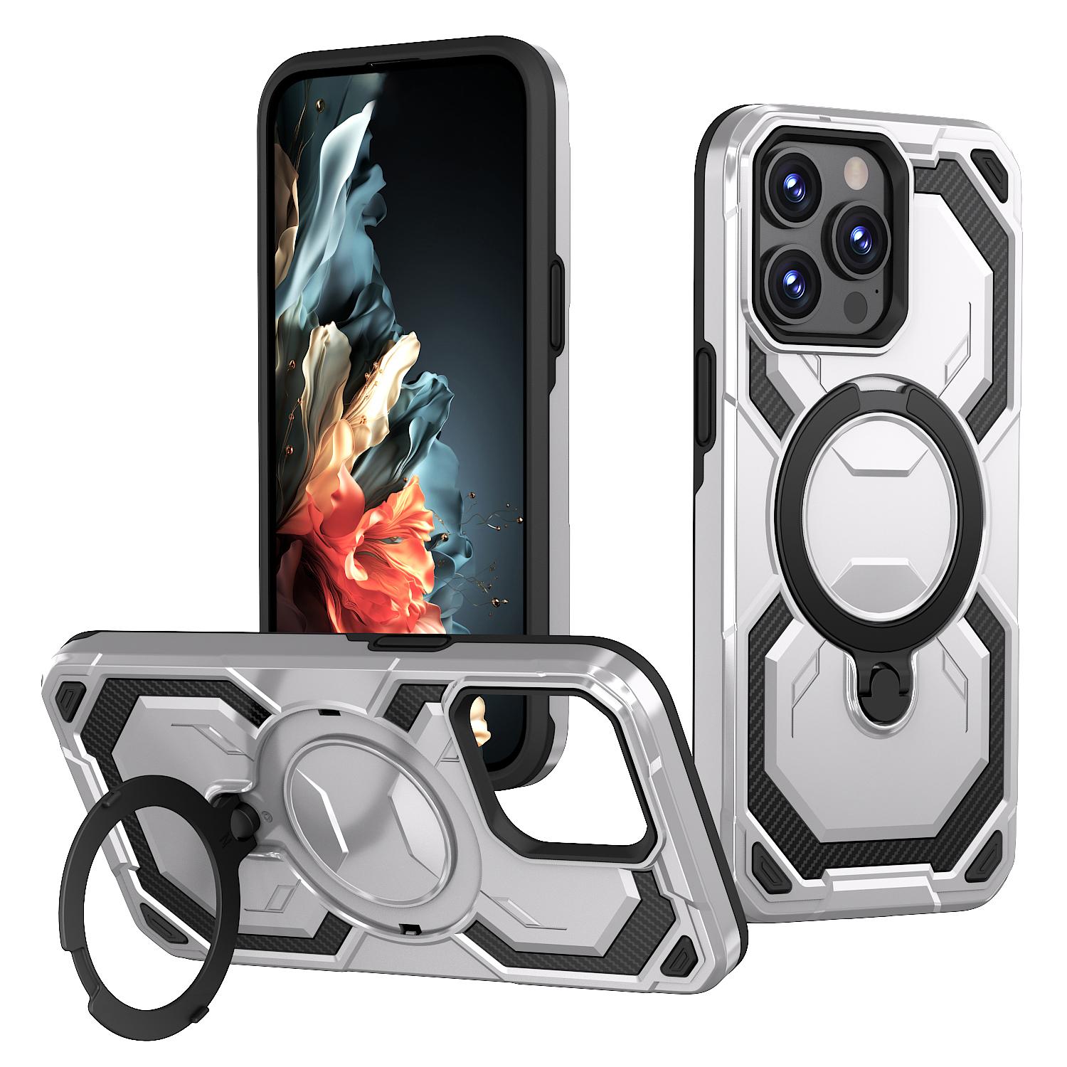 

For iPhone 14 Pro Max Magnetic Case Ring Kickstand PC + TPU Hybrid Phone Cover