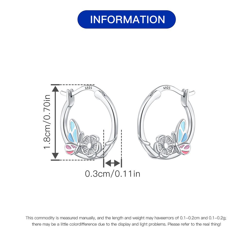 S925 Silver Flower Butterfly Earrings Hoop Earrings Women Jewelry Trendy Anniversary Gifts