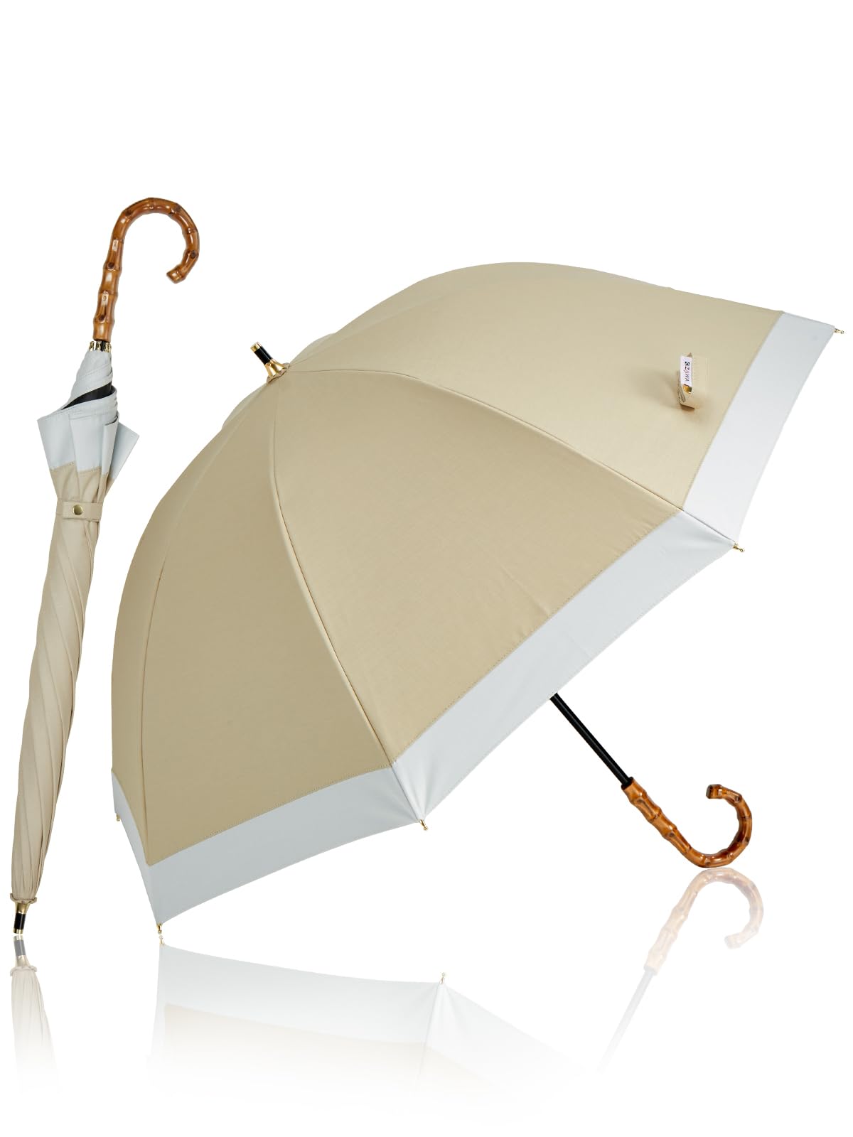 

KIZAWA Длинный Шелковистый Глянцевый Глубокий Жареный Бамбук УФ Свет Полный Большой Тепловой Ветрозащитный Зонт, Зонтик, Ткань, Спицы, 55см, Ручка,