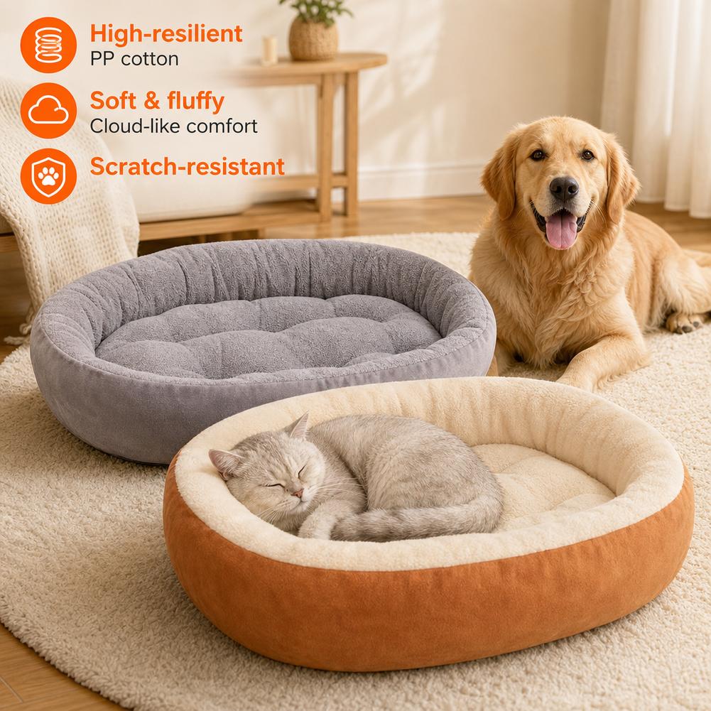 Plush Oval Pet Bed for Dogs and Cats, Thickened achine Washable All-Season Dog Cat Cushion for Small Medium Large Breeds