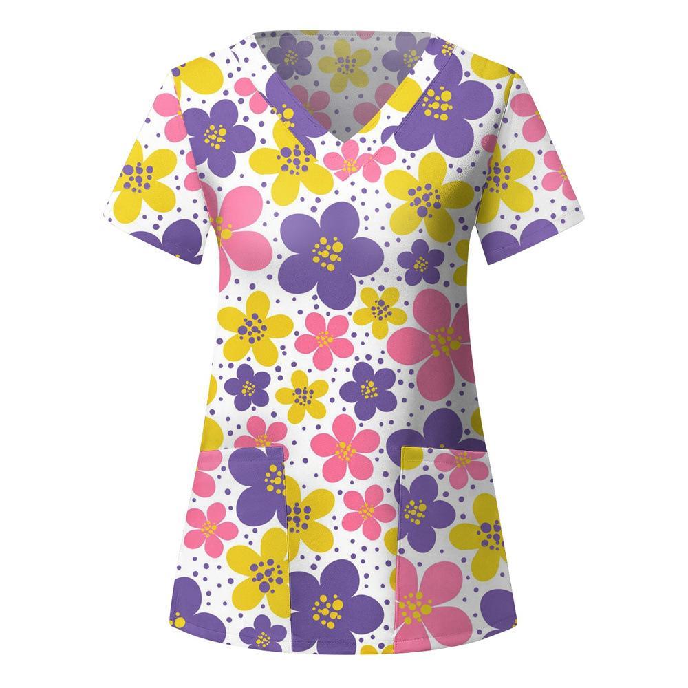 Women's T-shirt V-neck Nurse Uniform Casual and Comfortable Short Sleeved Women's Dreamy Printed T-shirt