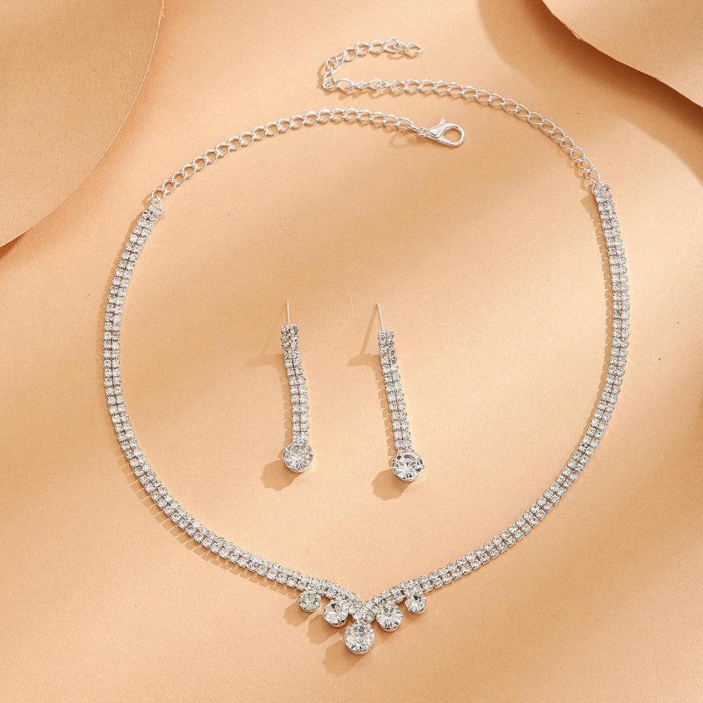 European Fashion Bridal Jewelry: Diamond Tassel Necklace & Earring Set