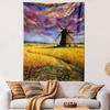 Windmill In Vibrant Wheat Field Painting Patterned Tapestry Home Decor, Suitable for Bedroom and Living Room, Gift