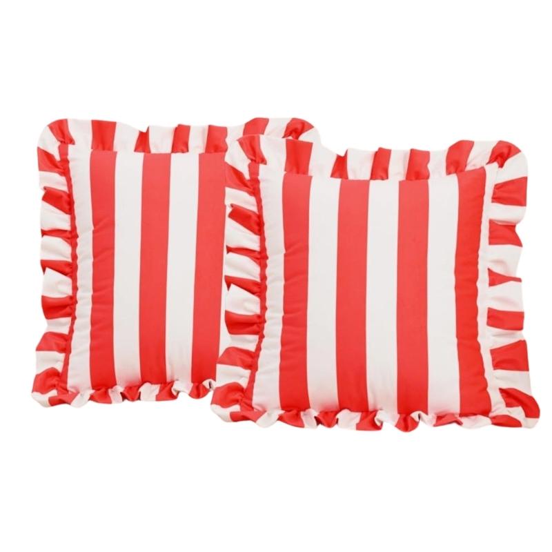 2 Piece Striped Pillow Cover Polyester Outdoor Decorative Throw Pillow Case With Invisible Zippers For Pool Garden