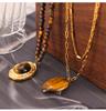 Maillard Titanium Steel Tiger Eye Oval Pendant Necklace - Retro Beaded Chain, Versatile & Stylish for Women
