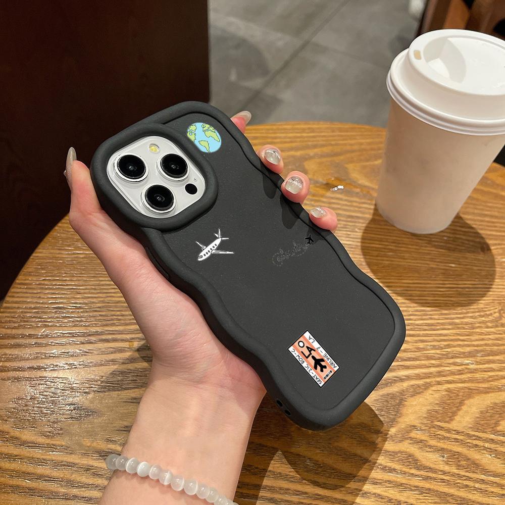 N68 Airplane Flight Trajectory Art Macaron Wavy Edge Phone Cases for iPhone 16 Pro Max Samsung S24 A35 A54 Xiaomi Redmi Note 13 Honor Shockproof Cover