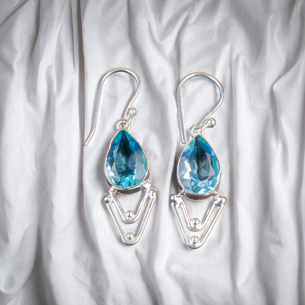 Original Sky Blue Topaz Gemstone 925 Sterling Silver Designer Jewelry Earrings EE-39-2
