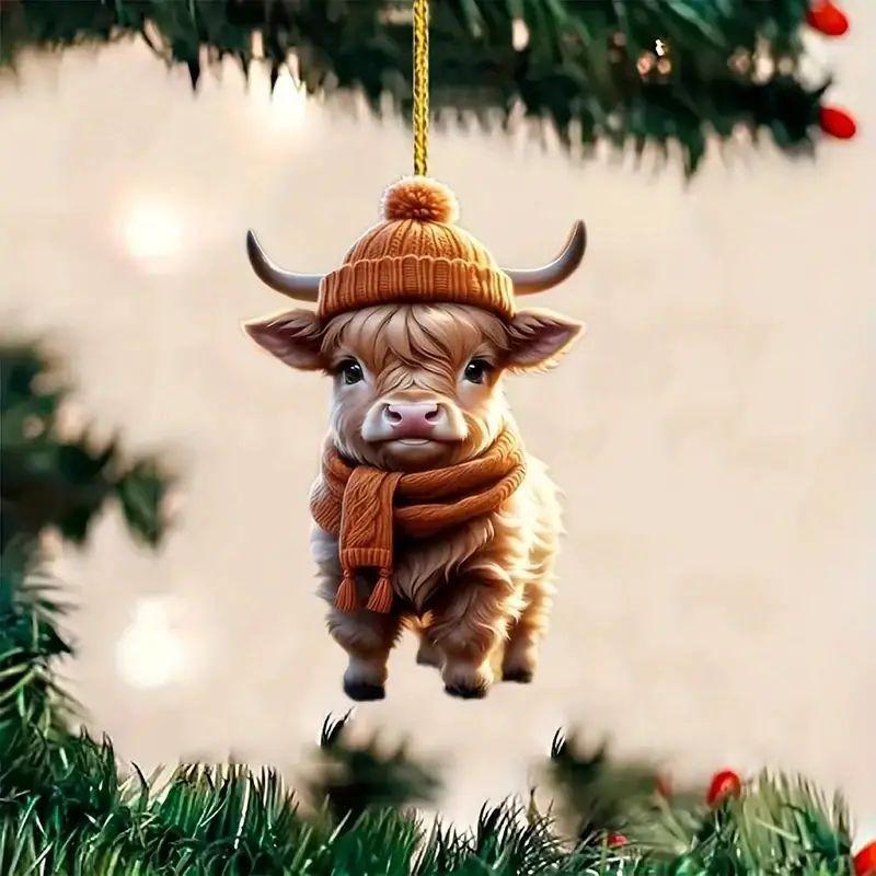 Adorable Cartoon Cow Acrylic Car Pendant Charming Holiday Tree Decoration Home Decor