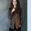 1116 European and American New Casual Long-sleeved Button-up Shirt, Retro Flower Printing and Painted Design Shirt Woman