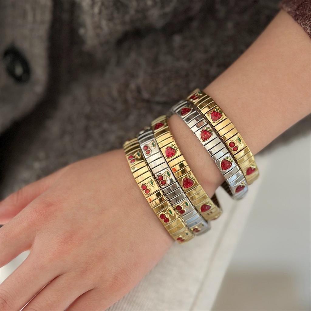 Trendy Cherrys Strawberry Fruit Design Adjustable Bracelet Italian Craftsmanship Comfortable Jewelry for Women Girls