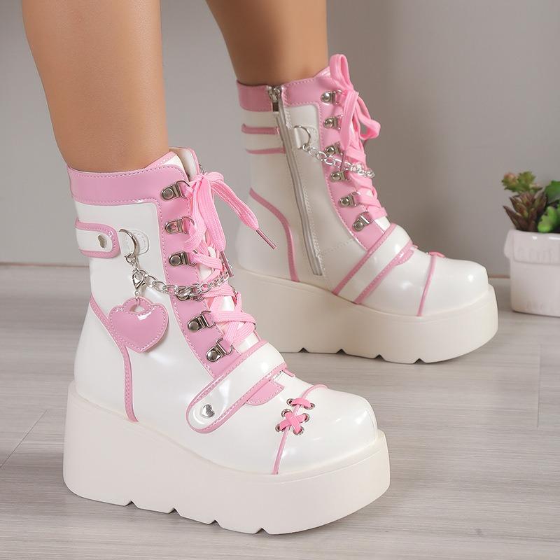 Fashion Platform Women's Boots Cute Heart-shaped Locomotive Boot Halloween Cosplay Thick Sole Punk Style Women Boots Botas Mujer