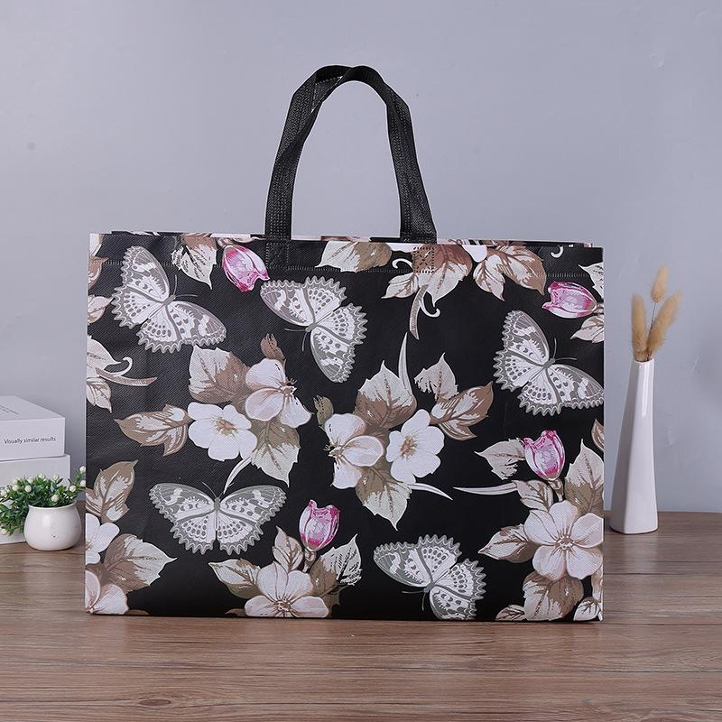 Floral Print Reusable Non Woven Shopping Tote Bag Eco Friendly Foldable Large Capacity Bag for Grocery Commute Outdoor Picnic