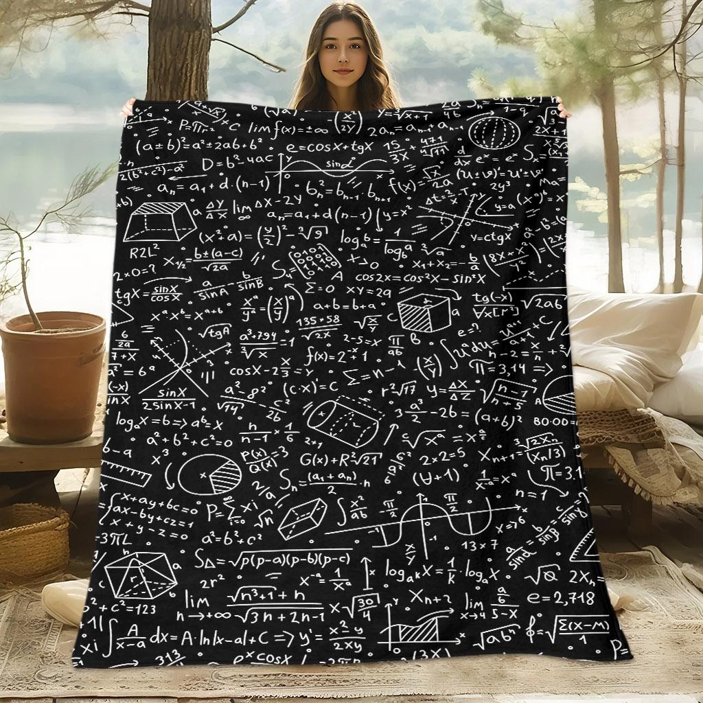 1pc Skin-friendly Mathematical Formula Background Pattern Digitally Printed Blanket, Suitable for All Seasons, Sofa Throw, 100% Polyester Fiber, Soft