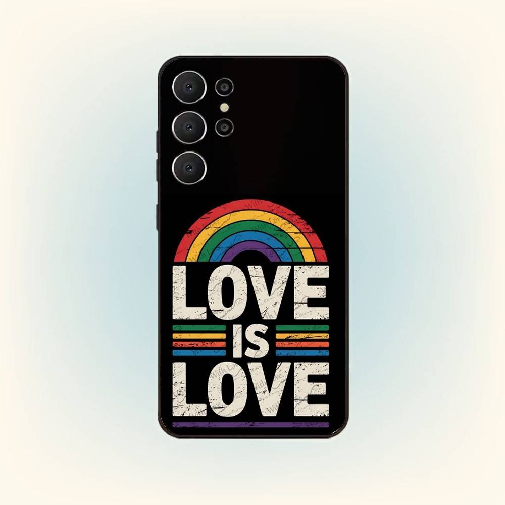 Love Is Love LGBT Rainbow Phone Case For Samsung S26,S25,24,23,22,30,21,10,9,Ultra,Plus,Lite,FE Soft Black Case