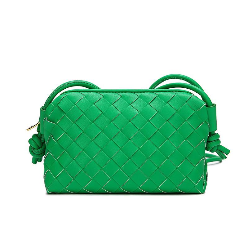 Womens Small Square Leather Crossbody Bag With Woven Detail Soft Genuine Cowhide Shoulder Phone Camera Daily Use