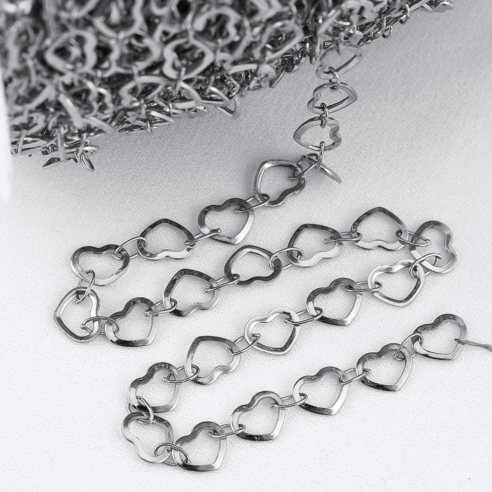 1M Stainless Steel Geometry Hollow Flat Love Heart Link Chains for Party Necklace Bracelet Components Jewelry Findings DIY Chain