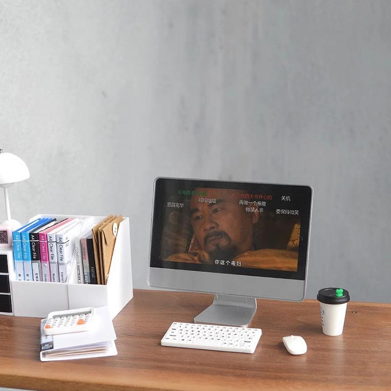 Puppenhaus-Arbeitszimmer im Maßstab 1:12, 1 Set Mini-Computermaus und Tastatur, Miniatur-Simulationsmodell für Miniaturmöbelzubehör