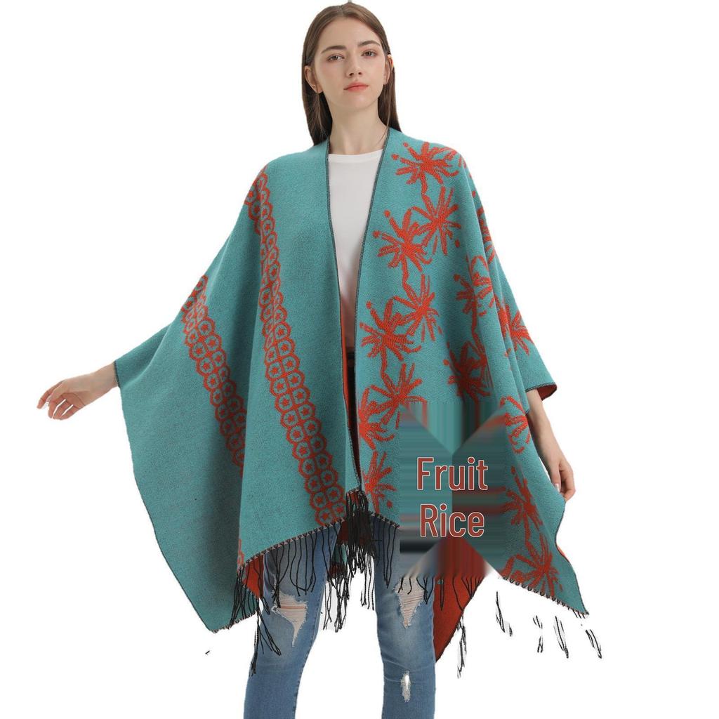 Women's Double-Sided Extra-Large Tassel Shawl: Thick, Warm, and Fashionable Knitted Autumn/Winter Cloak Scarf