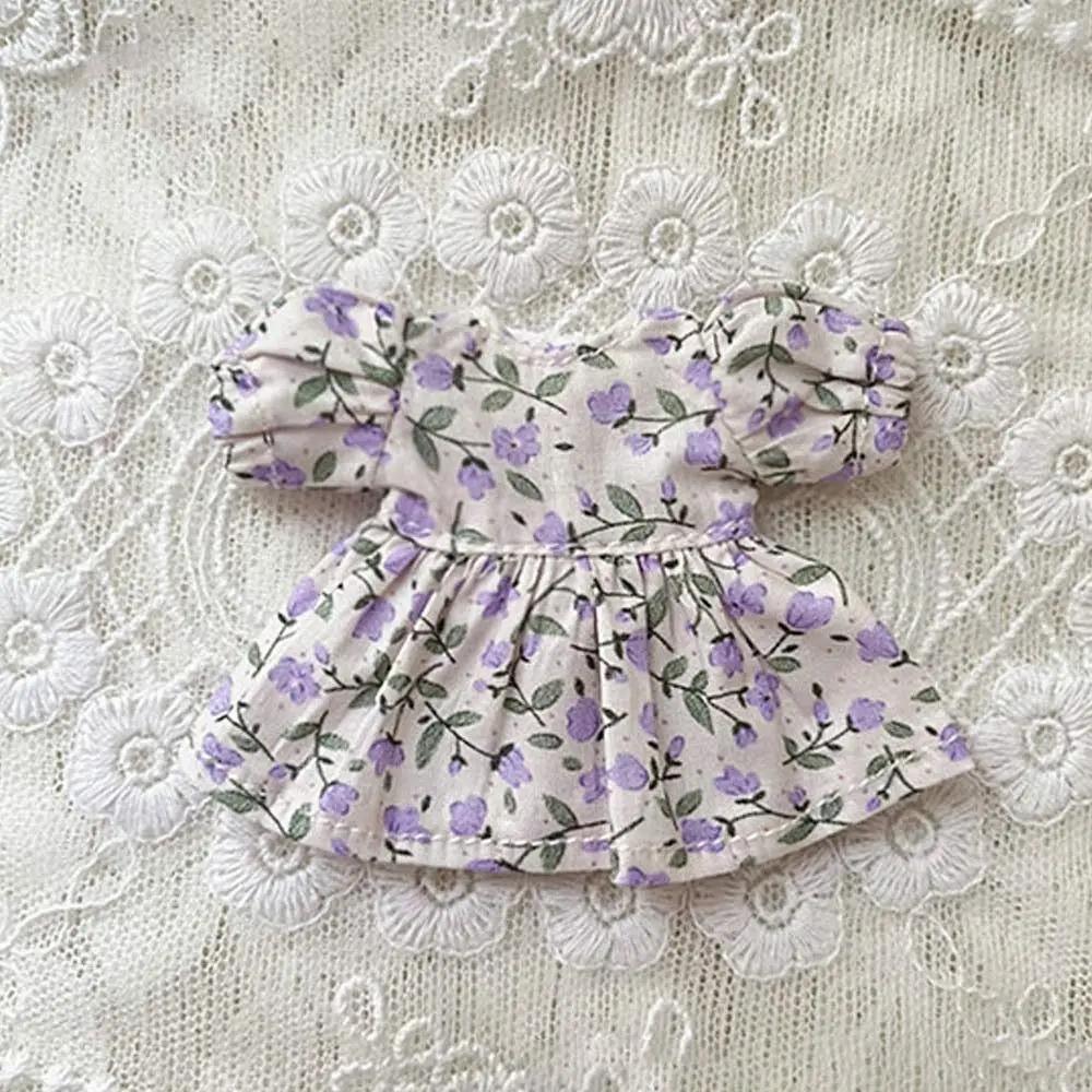 Handmade Printed Dresses For 1/11 OB11 Dolls Short Sleeve Outfits Dresses Fashion Doll Clothes Skirt For 1/12 BJD Dolls Tops
