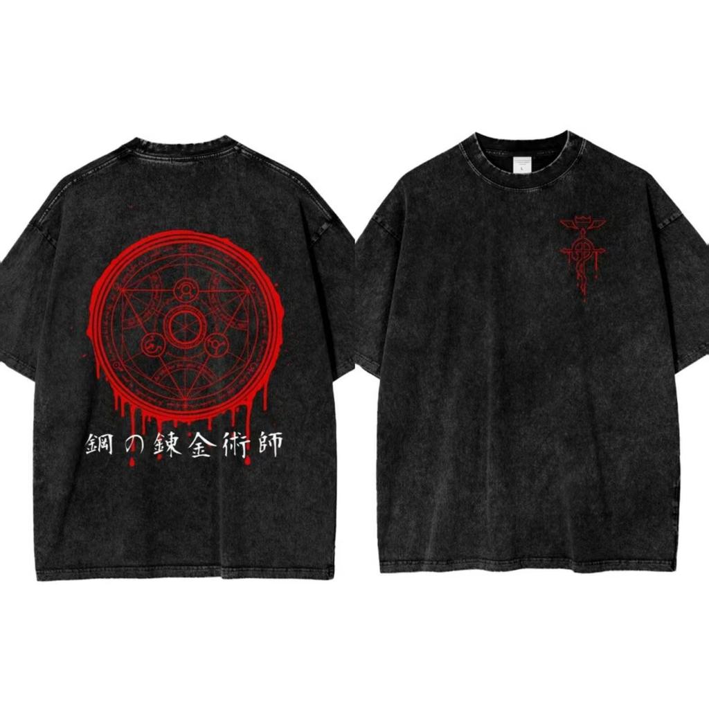 Hotblooded Anime Fullmetal Alchemist Edward Alphonse Graphic Print Tshirt Unisex Women Retro Washed Cotton Summer Oversized Tee