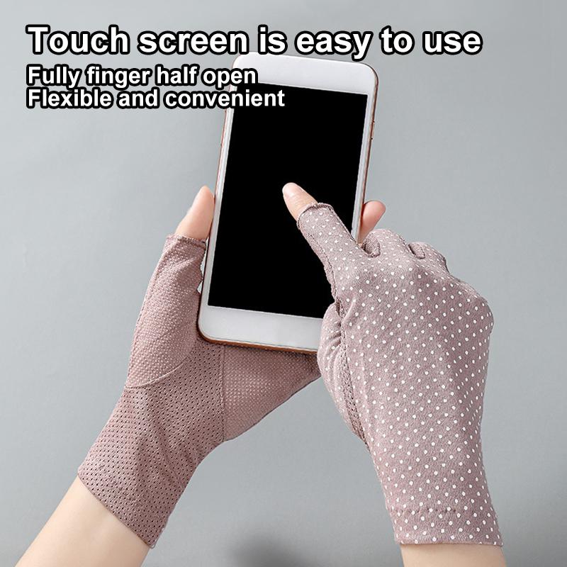 1Pair Wave Point Summer Driving Non-slip Sunscreen Outdoor Touch Screen Breathable Half-finger Gloves Soft Anti UV