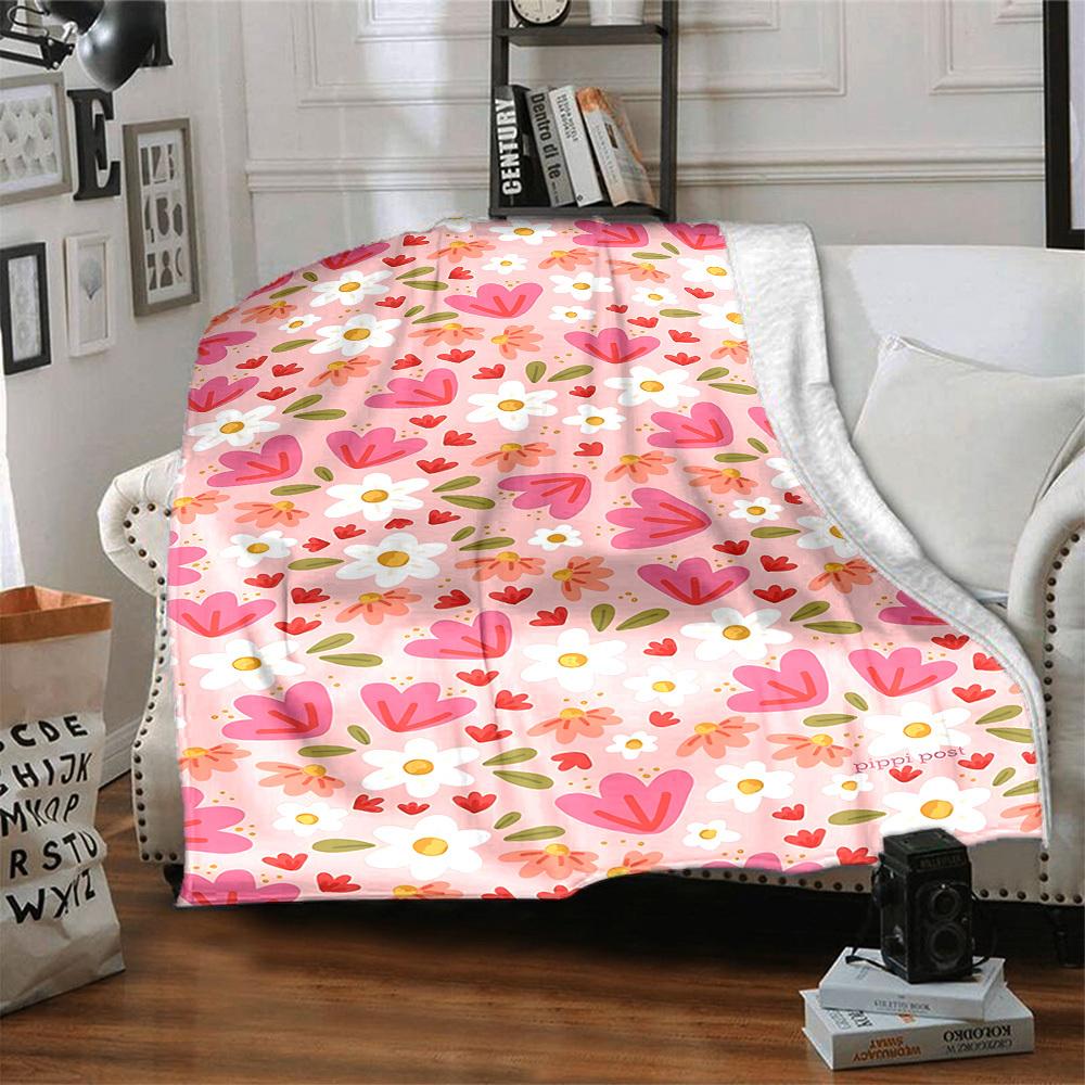 1pc Floral Pattern Lightweight Flannel Blanket, Comfortable and Warm Blanket, for Office and Camping Sofa Bed, Livingroom170