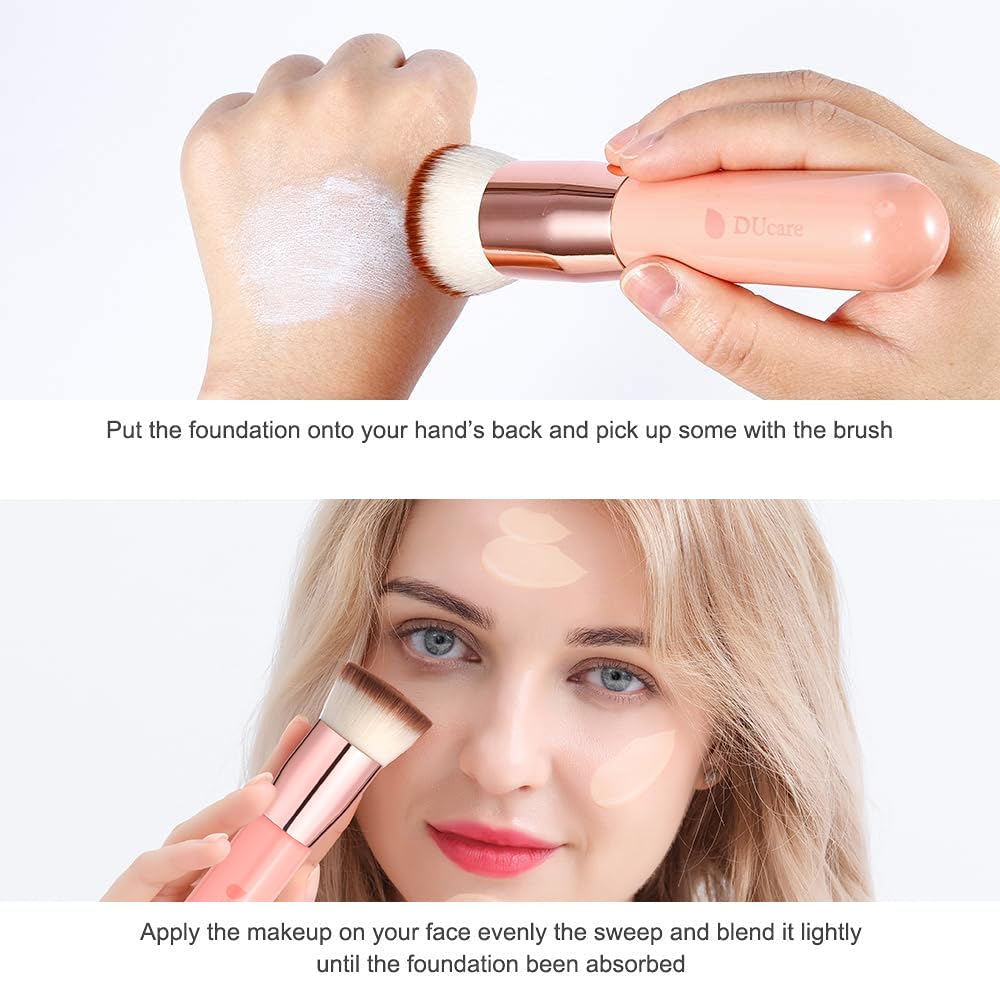 DUcare Flat Top Kabuki Foundation Brush, Synthetic Professional Makeup Brushes Liquid Blending Mineral Powder Buffing Stippling