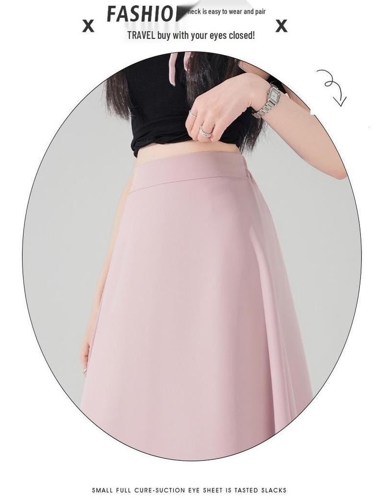 Plus Size Korean Style Slimming Black Skirt - Thin Material, Versatile, Solid Color, Spring/Summer