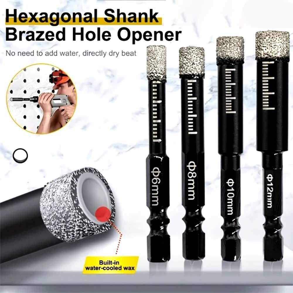 6Pcs Dry-drilling Hexagonal Brazed Drill Bits Set Hex Shank Tile Drill Bit Porcelain Drilling