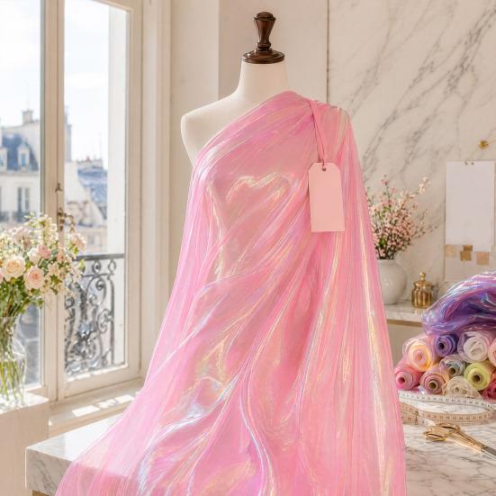 Iridescent  Organza Fabric, 59 Inch Wide Holographic Sheer Gauze, Lightweight Organza for Wedding & Halloween Decor, Photography Backdrop, DIY Dress