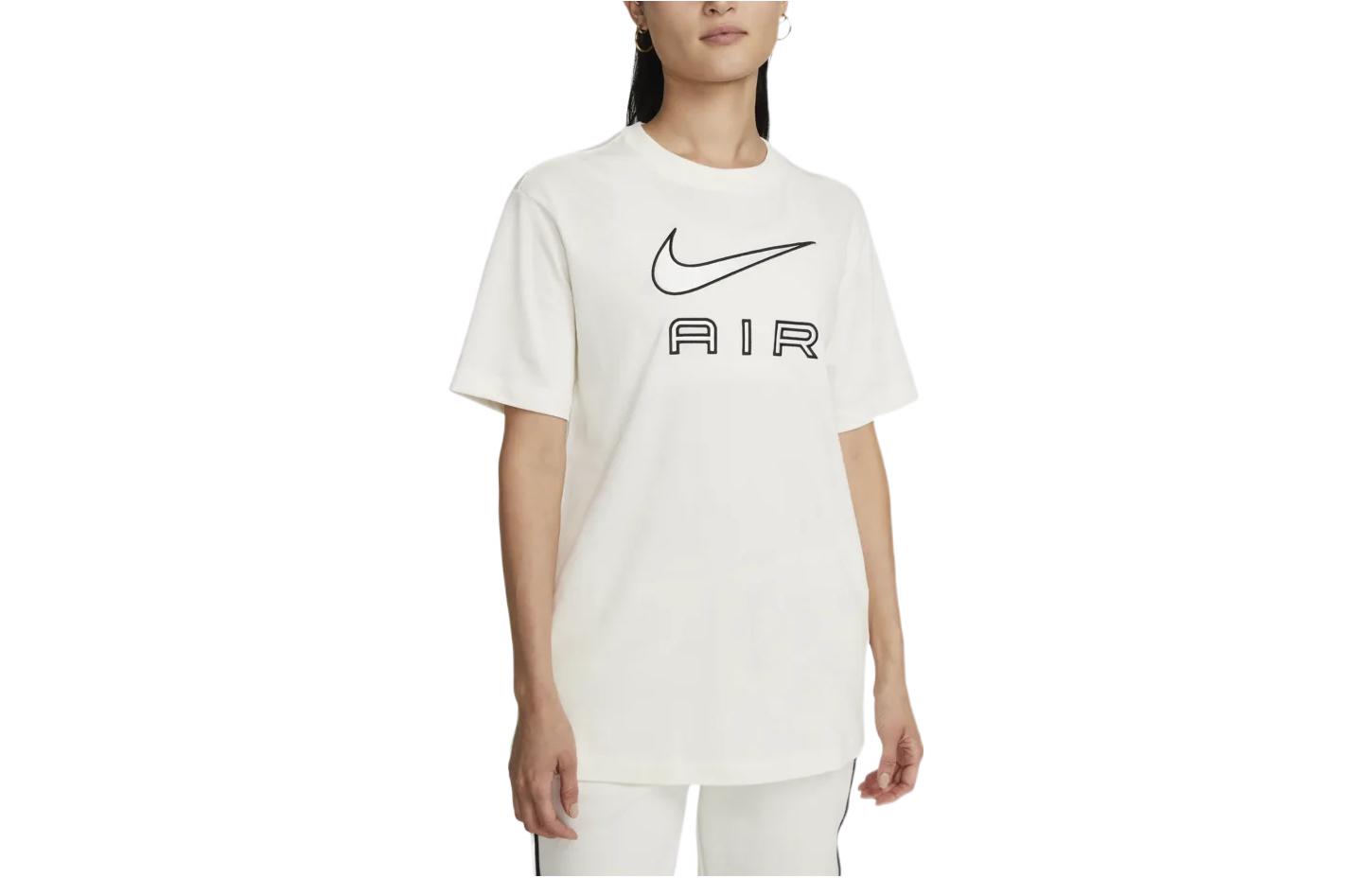 Nike T Shirts Women s Ecru Crew Neck Moderate Straight Fit DR8983-133 XS