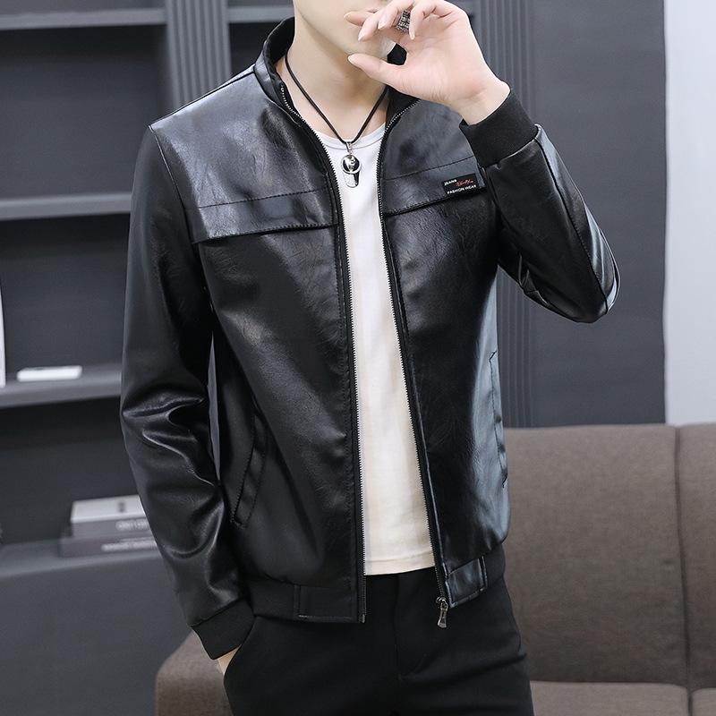 Lederjacke Herren Herbst neu Slim Fit Koreanischer Stil gutaussehend und modisch grün Motorradlederjacke modische Herrenjacke