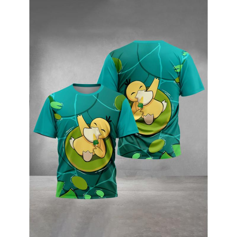 Cartoon P-psyducks Pokemons Print Kinder Damen Kurzarm T-Shirt Rundhals Sommer Casual T-Shirt Herren T-Shirt Tops